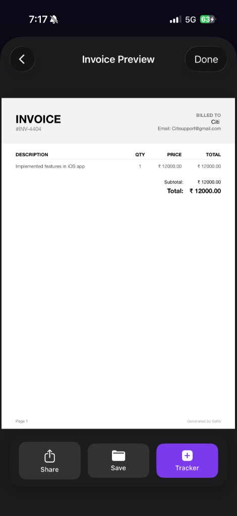 Saflo invoice PDF preview